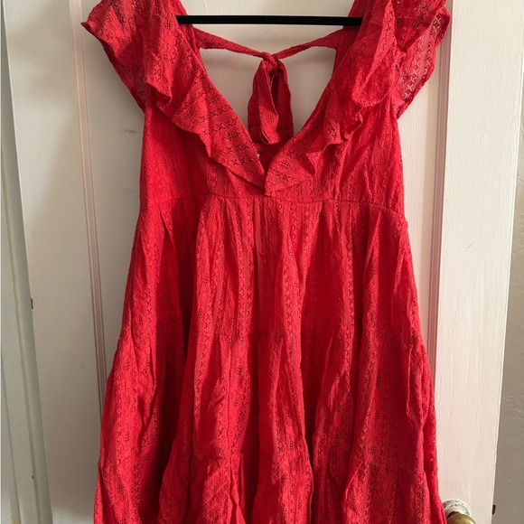 Red Lace Ruffle Dress - Picture 1 of 2